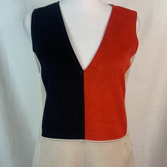 Zara Sleeveless Faux Suede Color Block Dress - Picture 4 of 16